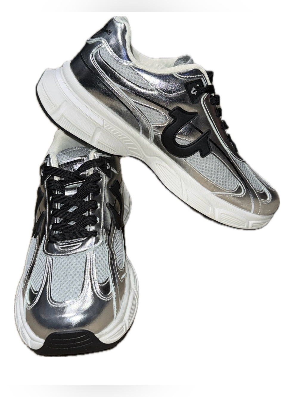 TRUE RELIGION *NWT Metallic Silver Running Shoes Dad Sneakers Streetwear | Sz 10
